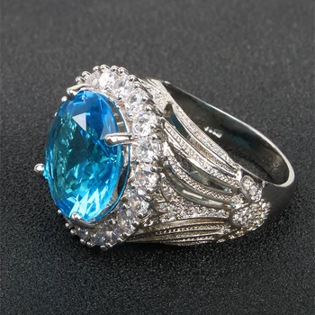 BIJOX ISTORIJA elegantiškas 925 sterlingas sidabro žiedas su apvalios formos safyras brangakmenių bauda papuošalai, žiedai, moterų vestuvių dydis 6-10