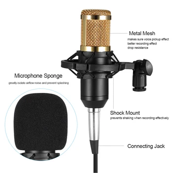 BM800 Kondensatoriaus Mikrofonas, Garso Įrašymo Studija Transliavimo Shock Mount 3.5 mm Audio Kabelis Sponge Raštas Mikrofonas