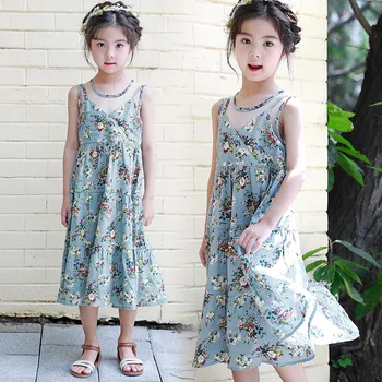 Bohemijos spausdinti medvilnės merginos berankovis suknelė vasaros 2018 princesė dress big baby girl vasaros suknelė vaikų drabužiai
