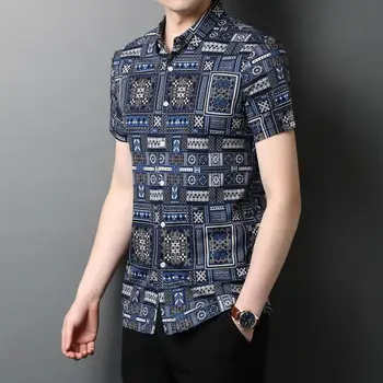 C-8955 Europos stilius derliaus spausdinimo mados trumpas rankovės marškinėliai Vasarą kokybės mercerized medvilnės sklandžiai prabangių vyrų marškinėliai, M-3XL