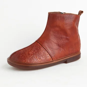 Careymade-Originalus nacionalinės Retro stiliaus rankų darbo minkštas apačioje užtrauktukas moterų batai Karvės odos butas vienintelis vieną batai