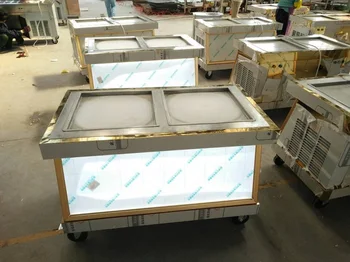 CE patvirtintas Profesinės dvigubas kvadratas keptuvėje pakepinti ledų mašina Tailandas dvigubai keptuvės, kepimo ledų mašina
