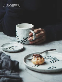 CHANSHOVA 220ml Retro amatų, keramikos, Rankomis Dažyti Pagal Įstiklintas kavos puodelis ir lėkštelė nustatyti Kinijos porceliano Pieno puodelis arbatos puodelio G029