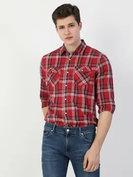 Colins Vyrai, Reguliariai Tinka Raudona ilgomis Rankovėmis ShirtMale mados marškinėliai vyrams,CL1046411