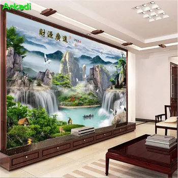 Custom 3D tapetai Kinų stiliaus krioklys krioklys stereo žaliosios gamtos kraštovaizdžio nuotraukų sienų apdailai TV, sofa fone