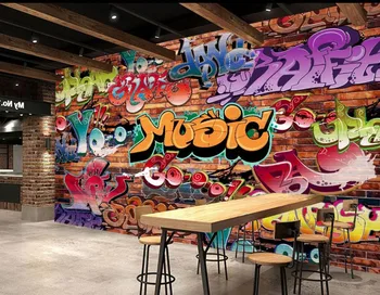 Custom 3d tapetai Plytų siena graffiti kultūros fone tapybos gyvenimo 3d tapetai, 3d stereoskopinis tapetai