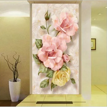 Custom Freskomis Tapetai, 3D Rožių Žiedų Nuotraukų Siena Medžiaga Kambarį Viešbutyje Įėjimo Fone Sienų Tapyba 