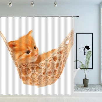 Cute Kačių Dušo Užuolaidos Kūrybinė Asmenybė Juokingi pet 3D Spausdinimo Šuo Vonios kambarys Dekoro Namų Vonioje Poliesterio Audinio Rinkinys Su laikikliu