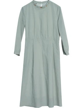 CYNTHIA 2020 m. Pavasarį Moterys Medvilnės Suknelės Moterų Derliaus Elegantiška Siuvinėjimas O-kaklo Kietas OLIS Ilgos, Baltos, Žalios Suknelės