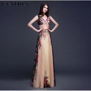 CYNTHIA MOTERŲ Suknelė Elegantiškas Elegantiškas Peties Gėlių Rankovių V-kaklo Suknelė, Ilgas Elegantiškas Mados