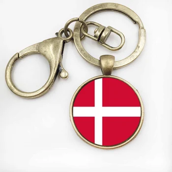 Danijos Vėliava Meno Keychain Papuošalai Vyrams Stiklo Cabochon raktų pakabukas Vėliavos Key Chain Paketinių raktų Žiedas Moterims, Dovana