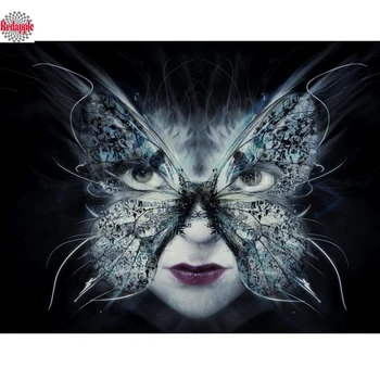 Diamond tapybos naujų nuotraukų pasirinktinis fantazijos kaukė moteris kvadratiniu diamond siuvinėjimo kryželiu mozaikos drugelis nuotrauką dekoras