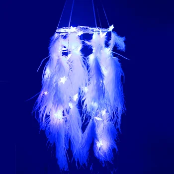 Didelis 25*115CM star LED šviesos Dreamcatcher su balta Plunksna pearl Dream Catcher Sienos Kabo Šalies Namų Dekoravimo, Dovanų