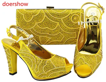Doershow Aukštos Kokybės geltona spalva Afrikos Dizaineris Batų Maišelį Ir Nustatytas taip, Kad Atitiktų/ italų Batai Su Atitikimo Maišų Rinkinį!SH1-11