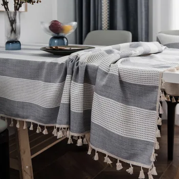 Dryžuotas staltiesių galima skalbti modernaus lino apvali staltiesė 100 x140 staltiesės vestuvėms apskritojo stalo dangtis