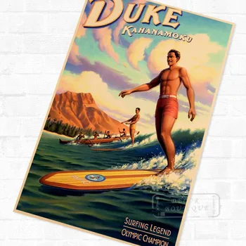 Duke Kahanamoku Propagandos Derliaus Kelionės Surf Beach Plakatas Retro Dekoratyvinis 