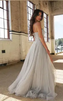 Duobute Tiulio Prom Dresses 2020 Naujas Moterų Oficialus Vakarėlis Ilgai Vestidos De Gala Pilka Spagečiai Dirželiai Elegantiška Vakaro Drabužiai
