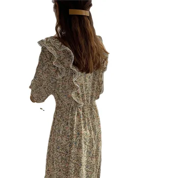 Elegantiškas gėlių spausdinti ponios Pavasario Dresseslong rankovėmis moteriška Šifono Linijos Suknelė Vestidos
