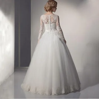 Elegantiškas ilgas rankoves su nėrinių vestuvinė suknelė, Nauja stiliaus Užtrauktukas nugaros mygtuką su Nėrinių sijonas, Diržas su modelio vestuvinė suknelė