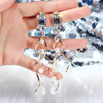 Elegantiškas Kristalų Imituojamas Pearl Ilgai Tabaluoti Auskarai Moterims, Papuošalai, Aukso Spalvos Metalo Pendientes Moterų Korėjos Auskarai 2019