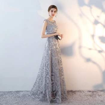 Elegantiškas Nėrinių Siuvinėjimo vakarinę Suknelę 2021 Šampano Linijos, Grindų ilgis Vien Kaklo Promenadzie Suknelė Šalis Oficialų Suknelė