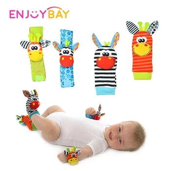 Enjoybay 4pcs Sodo Klaidą Riešo Barška ir Kojų Kojinės Gyvūnų Žaislas Kūdikiui 2vnt Juosmens ir 2vnt Kojinės Kūdikių Žaislų Rankos Riešo Dirželis