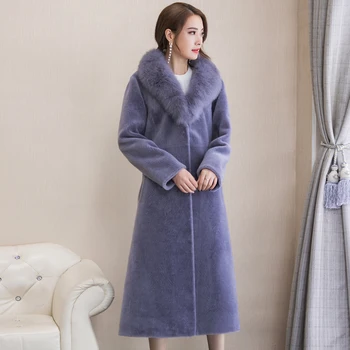 Europos Naujų Mados Žiemos Dirbtiniais Kailių Paltai Moterims Ilgas Šiltas Pasukite Žemyn apykaklės Paltas Plius dydis 3XL casaco feminin LX1284