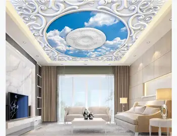 Europos Stiliaus balta geometrinis modelis raižyti mėlynas dangus ir balti debesys 3d stereo Zenith Sienų lubų foną
