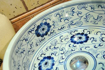 Europos stiliaus kinijos praustuvas Jingdezhen Meno Skaitiklis Viršuje, keramikos, baseino, praustuvo apdaila, keraminės kriauklės, vonios kambarys kriauklė-mėlyna