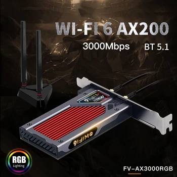 Fenvi 3000Mbps WiFi 6 PCI-E Bluetooth 5.1 Dual Band Žaidimų Belaidis PCIe Card RGB Adapteris 2.4 G/5G 802.11 AX WI-Fi Wlan