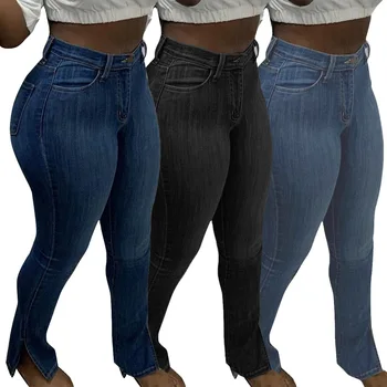 FNOCE 2020 naujos moteriškos kelnės, džinsai mados tendencijas gatvės kietas aukšto juosmens stora ruožas plonas elegantiškas visiškai Flare Kelnės moterims