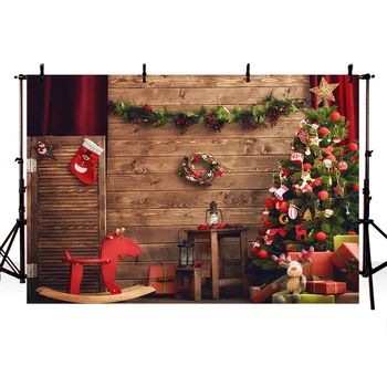 Fondos navideños fone fotografijos medinių grindų fone fotosesiją studijoje Kalėdų Eglutė Photo booth fone