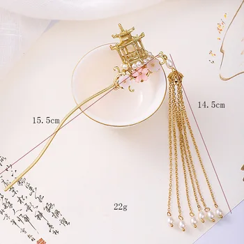 FORSEVEN Naujas Subtilus Ilgai Kutas Gėlių Perlai Headpieces Kinijos plaukų segtukai, Plaukų Šakės Virbai Moterų, Mergaičių Hanfu Suknelė