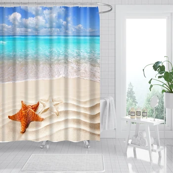 Gamtos Peizažai Žvaigždė dėl Atogrąžų Paplūdimio Dušo Užuolaidos Vonios Reikmenys, su Kabliais, Vandeniui Poliesterinio Audinio Vonios kambarys Dekoro