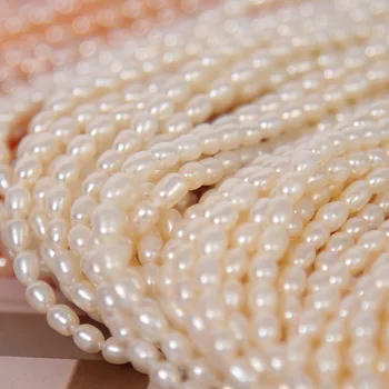 Gėlavandenių Perlų vėrinį Ryžių formos, Dydis 3-4mm puikus blizgesį Papuošalai 