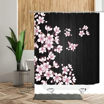 Gėlių Japonų Stilių Dušo Užuolaidos Nustatyti Cherry Blossom Karpis Gėlių Vonios Kambarys Dekoro Sienos Audinys Atsparus Vandeniui Namų Vonioje Užuolaidų