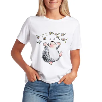 Harajuku Kawaii T Marškinėliai Moterims Ežys 2020 Naują Atsitiktinis Animacinių Filmų Spausdinti Negabaritinių Marškinėliai Moterims Vasaros Trumpomis Rankovėmis T-Shirt Moteris
