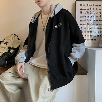 Harajuku Užtrauktukas Netikrą Dviejų Dalių Kratinys Bliuzono Populiarus Korėjos Versija, Juoda Palaidinukė Mados Preppy Stilius Hip-Hop Streetwear