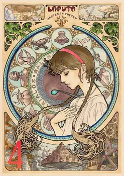 Hayao Miyazaki Anime GQJ01 Filmo Plakatas, Kraft Plakatas, Dekoratyvinis Dažymas, Sienų Lipduko, Menas, Tapyba, Plakatas, Retro Plakato