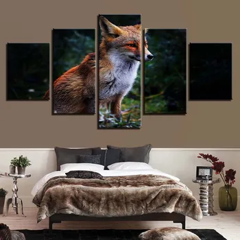 HD Drobė Sienos Meno Šiuolaikinių Namų Puošybai 5 Skydelis Gyvūnų Lapės Kambarį Spausdinti Tapybos Modulinės Nuotraukas, Plakato Rėmas