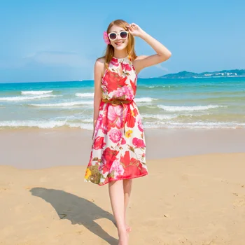 Holiday Beach Suknelė Atspausdintas Šifono Suknelė Tėvų-Vaikų Suknelė Bohemijos Ilga Suknelė 170005