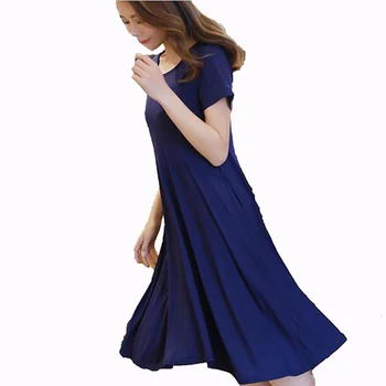 Iki 2017 m. vasaros Moterų suknelė, Trumpas rankovėmis apvalios kaklo suknelė Prarasti didelio dydžio vientisos spalvos suknelė mados Modalinis vestidos LU226