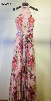 Ilgas Berankovis Suknelė 2020 Metų Vasaros Aukštos Kokybės Moterų Gradiento Spalvos Gėlių Spausdinti Atsitiktinis Ilgas Klostuotas Maxi Suknelė Bohemijos Paplūdimys
