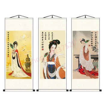 (individualų) tapybos Lady skinti ausis, sveikatos kultūra, tradicinė Kinų medicina, ir šilko dekoratyviniai piešiniai