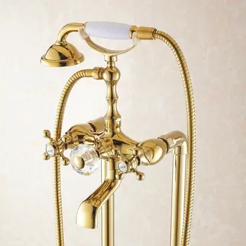 Iš viso žalvario, Aukso/Chrome/Rose Gold pastatomus Telefono Stilius Clawfoot vonios ir dušo maišytuvas nustatyti, dušas, vonios maišytuvas