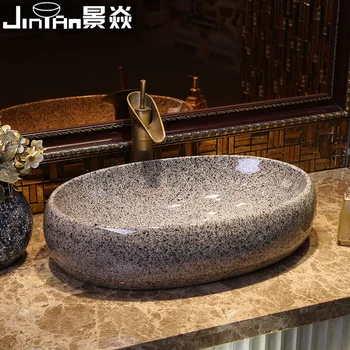 Jing Yan retro keramikos stalviršio apskrito praustuvas meno baseino Jingdezhen keraminės kriauklės