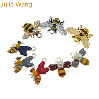Julie Wang 8PCS Lydinio Maišyti Stilių Emalio Kamanių, Bičių Medus, Bičių Žavesio Karoliai Pakabukas Išvadas PASIDARYK pats Papuošalai Priėmimo Priedų