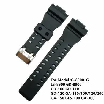 Juodas 16mm Pakeitimo Silikono Dirželis Juosta, Nerūdijančio Plieno, Užsegimas GA-100/GA-300/GA-110/GA-120/G-8900 Vairavimo Sporto Watchband
