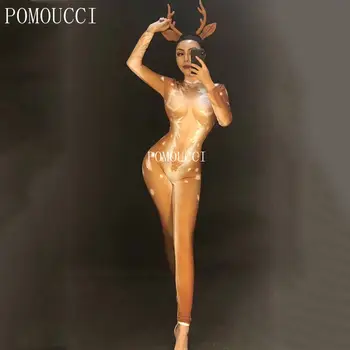 Kalėdinis Stilius (Be galvos Apdangalai) Moterų Nauja Seksuali 3D Atspausdintas Jumpsuit naktinis klubas Šalies Scenoje Vilkėti Kostiumai Bodysuit Kostiumas