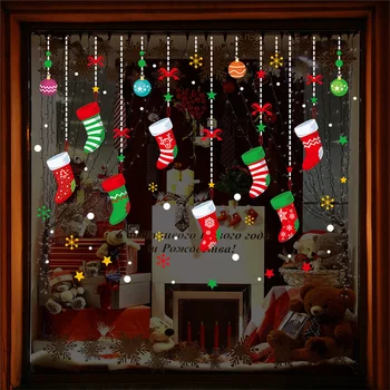 Kalėdų Kojinę Snaigės Star Modelis Sienų Lipdukai Biuro Parduotuvė Namų Dekoravimo Pvc Plakatai Kalėdos Festivalis Sienos Lipdukai